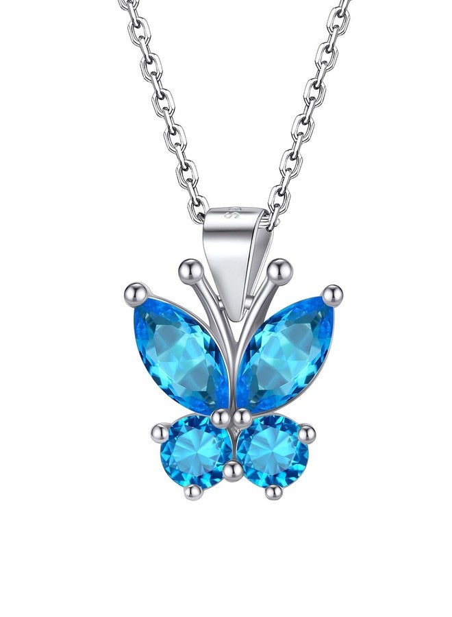 Bestyle Sterling Silver Butterfly Necklace, Butterflies December-Blue Topaz Birthstone Necklaces Hypoallergenic Silver Necklace Delicate Everyday Jewelry Gift for Women - Image 1